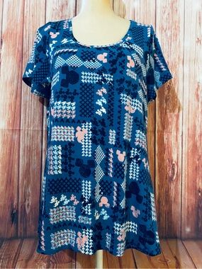 Women’s Large Blouse LuLaRoe Blue Pink Short Sleeves Scoop Neck Soft Stretch